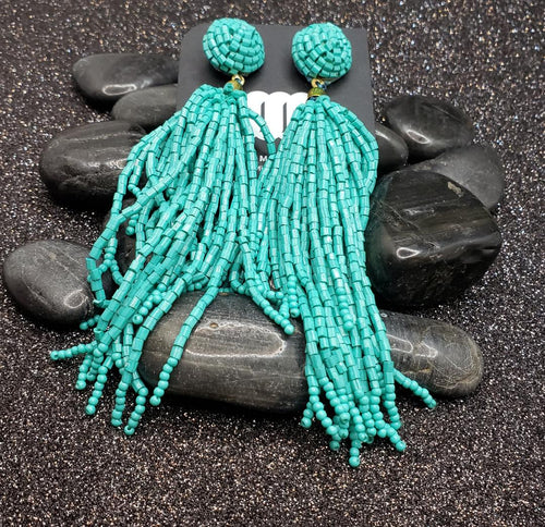 Turquoise Fringe Dangle Earrings - Soca